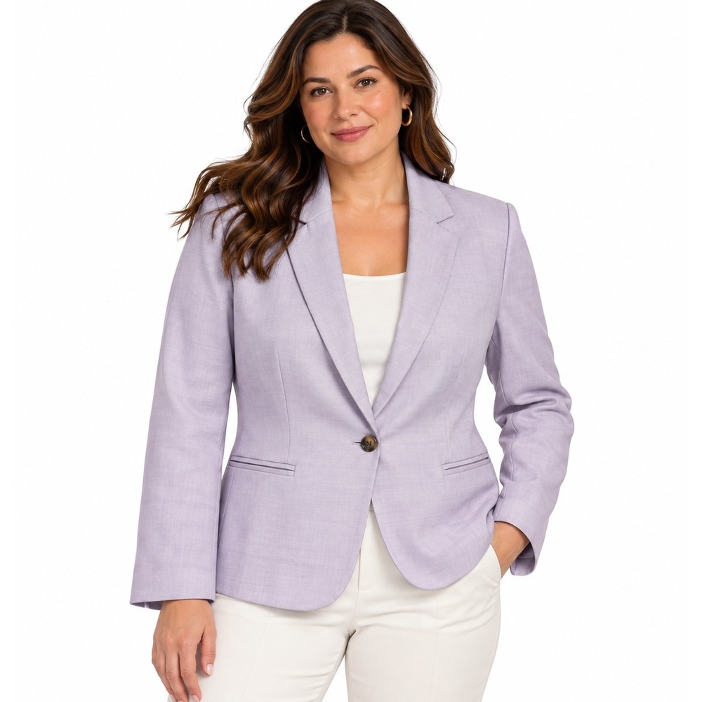 Ann Taylor Lavender Linen Blend Single Button Blazer Jacket Purple 12 NEW